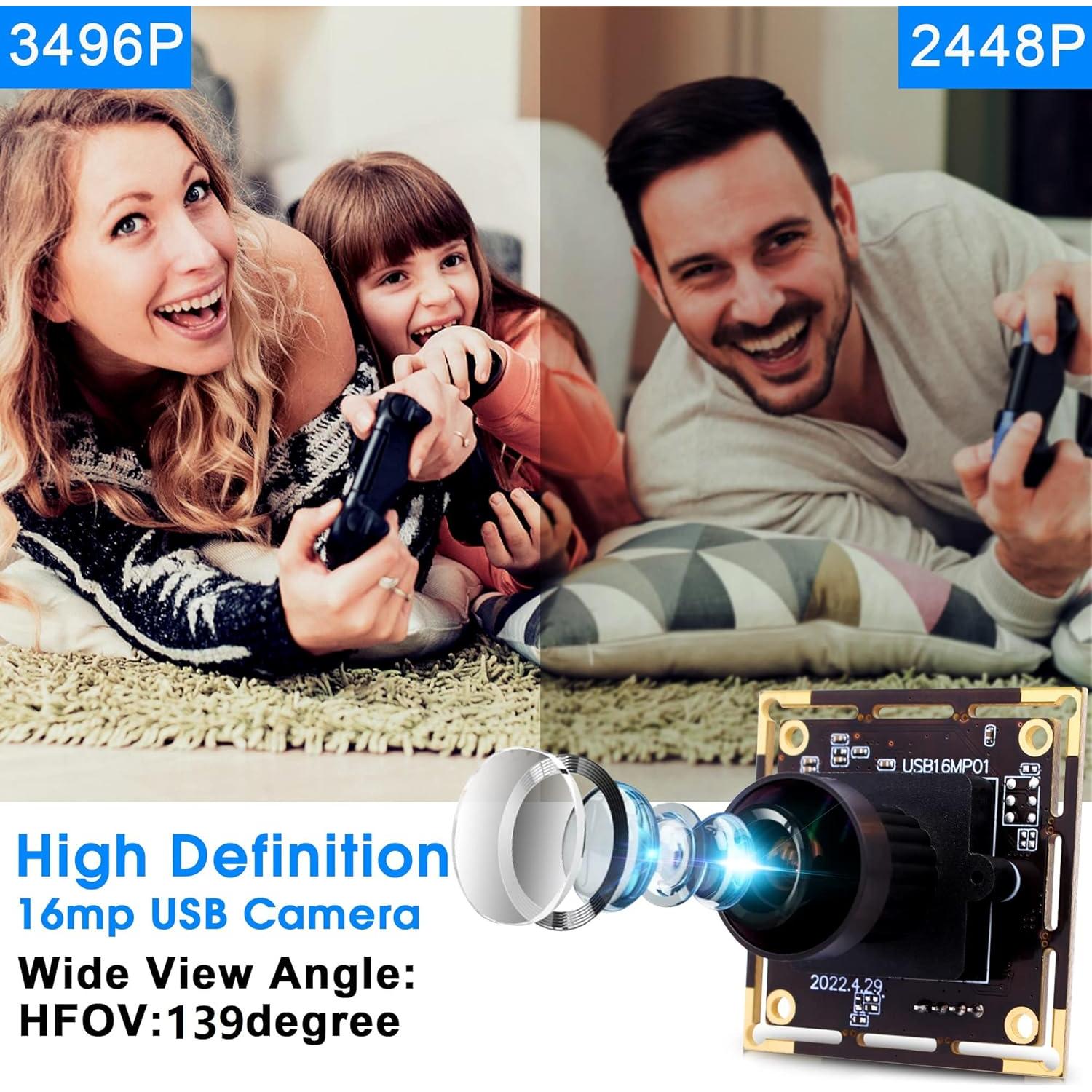 Cámara USB ELP 16MP con Lente Ojo de Pez 170° para Raspberry Pi