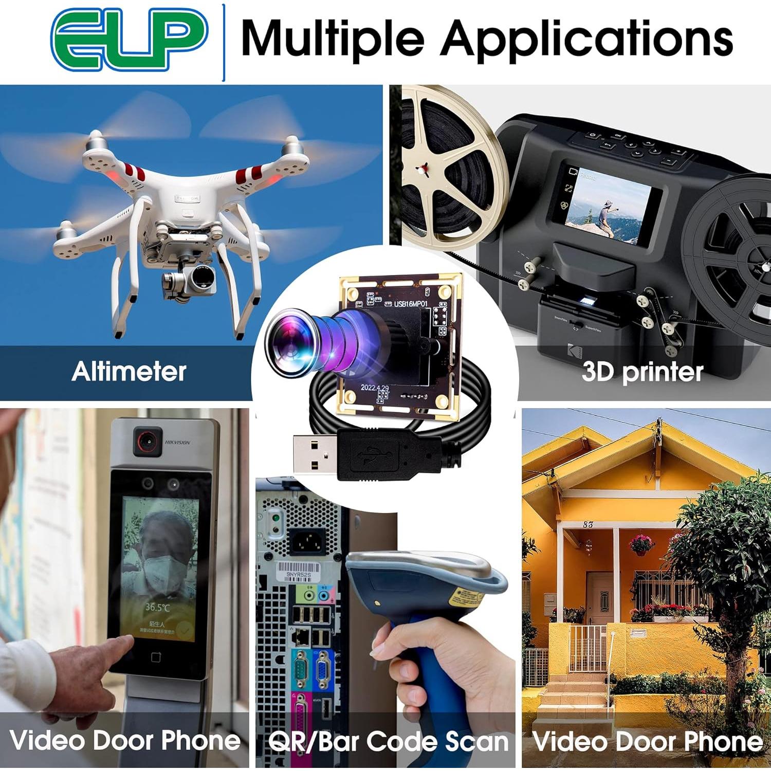 Cámara USB ELP 16MP con Lente Ojo de Pez 170° para Raspberry Pi