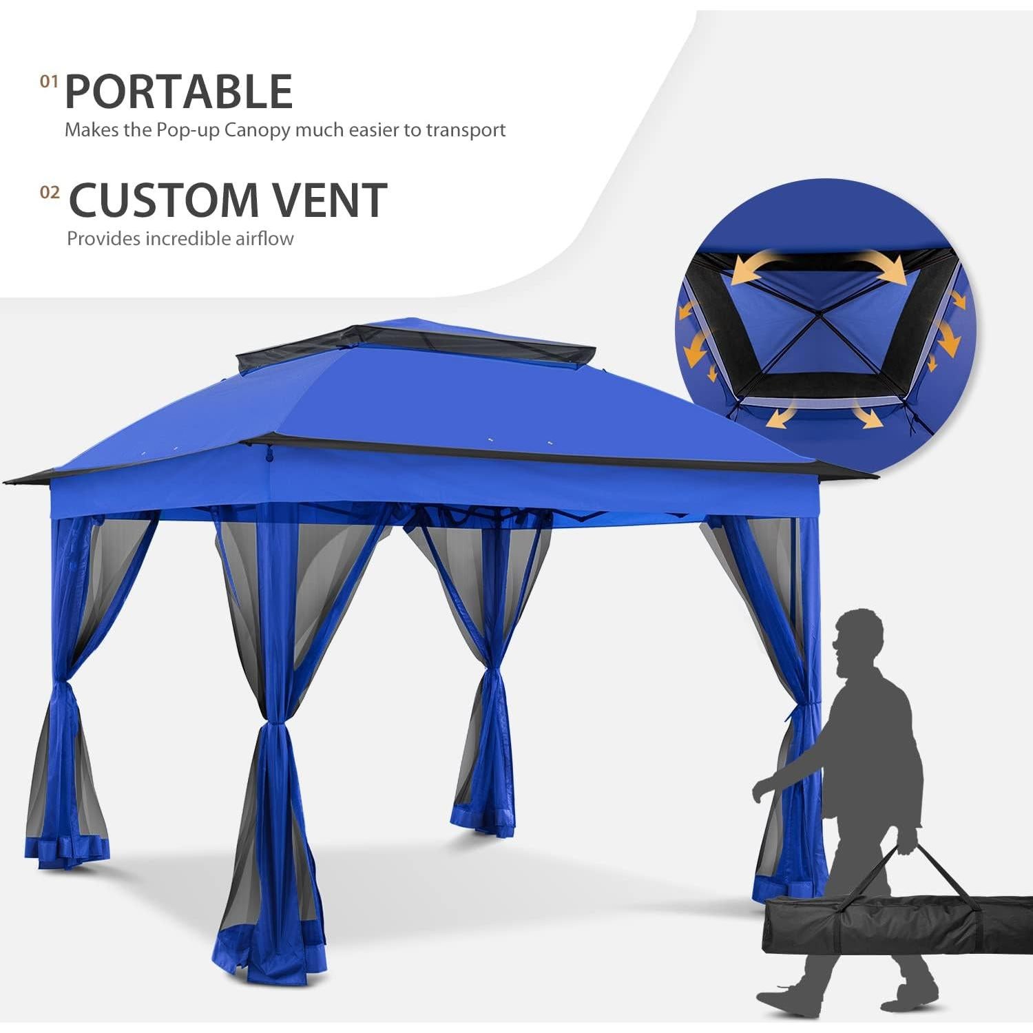 Carpa Gazebo Instantáneo COOS BAY 11.2 m² Azul con Mosquitera