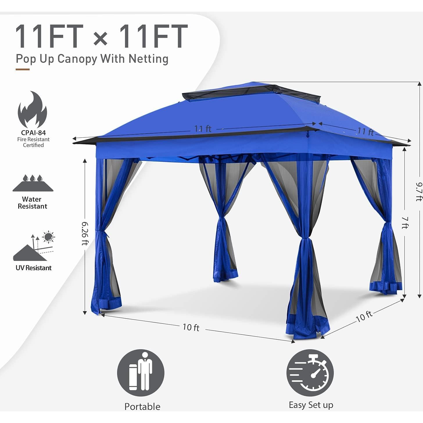 Carpa Gazebo Instantáneo COOS BAY 11.2 m² Azul con Mosquitera