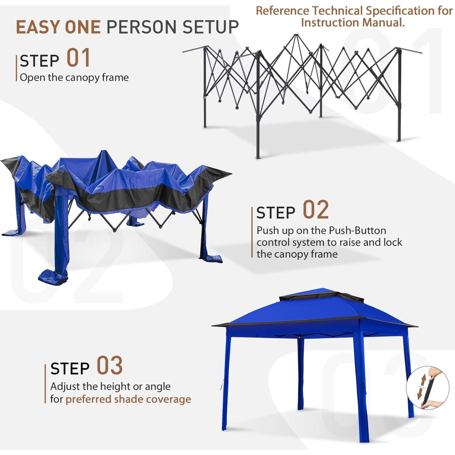 Carpa Gazebo Instantáneo COOS BAY 11.2 m² Azul con Mosquitera
