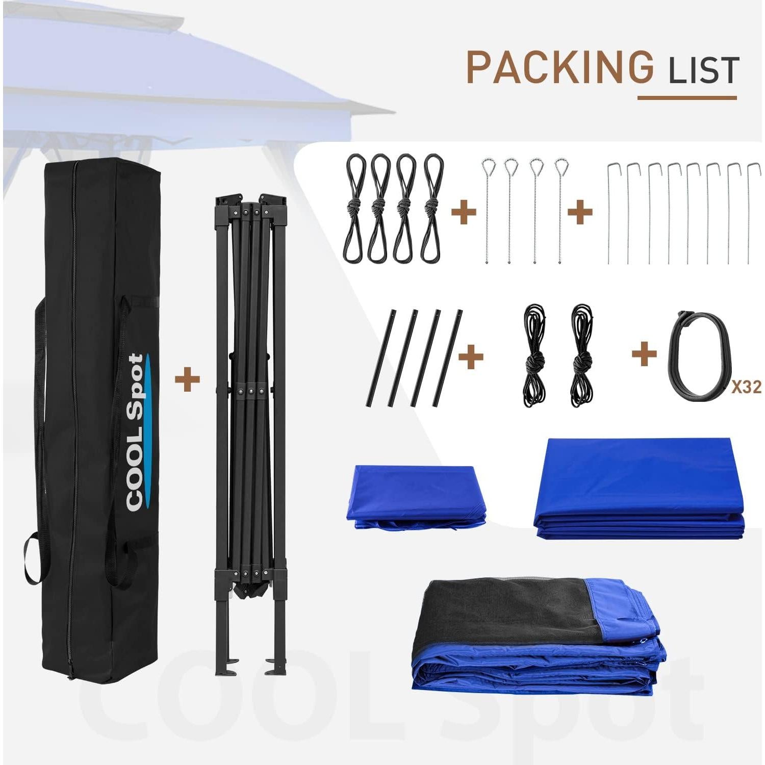 Carpa Gazebo Instantáneo COOS BAY 11.2 m² Azul con Mosquitera