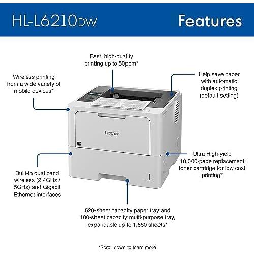 Impresora Láser Brother HL-L6210DW 50 ppm Monocromática