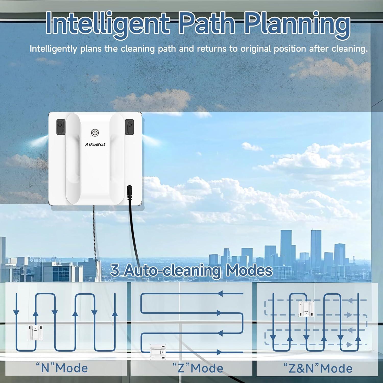 AlfaBot Window Cleaning Robot, 4500PA High Suction Power Window Cleaner with Dual Water Spray,3.0 Path Planning, Edge Detection Technology,Perfect for High-Rise Windows, Big Glass