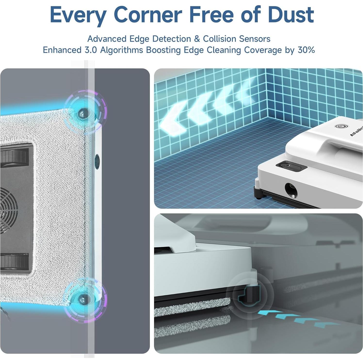 AlfaBot Window Cleaning Robot, 4500PA High Suction Power Window Cleaner with Dual Water Spray,3.0 Path Planning, Edge Detection Technology,Perfect for High-Rise Windows, Big Glass