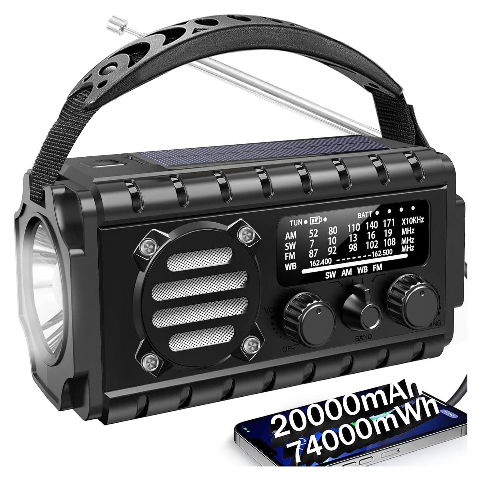 Radio de Emergencia QAUYYW 20000mAh con Manivela y Linterna