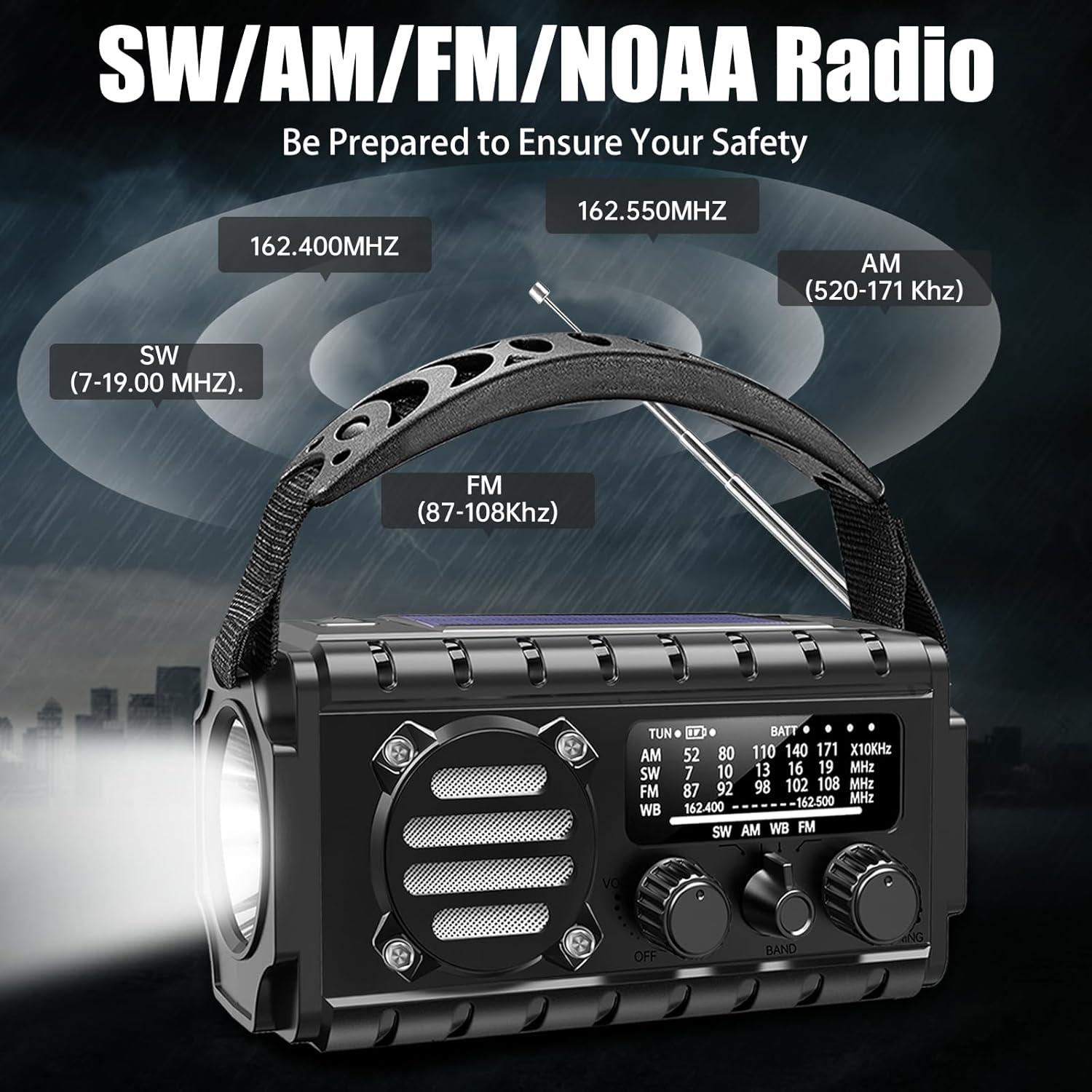 Radio de Emergencia QAUYYW 20000mAh con Manivela y Linterna