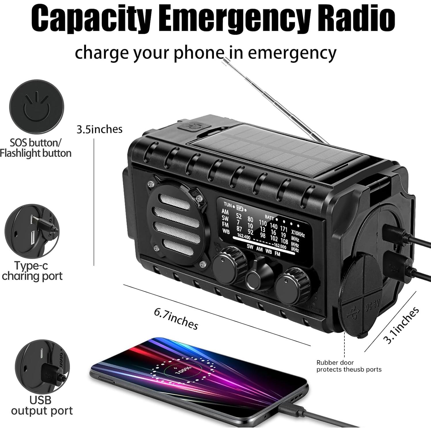 Radio de Emergencia QAUYYW 20000mAh con Manivela y Linterna
