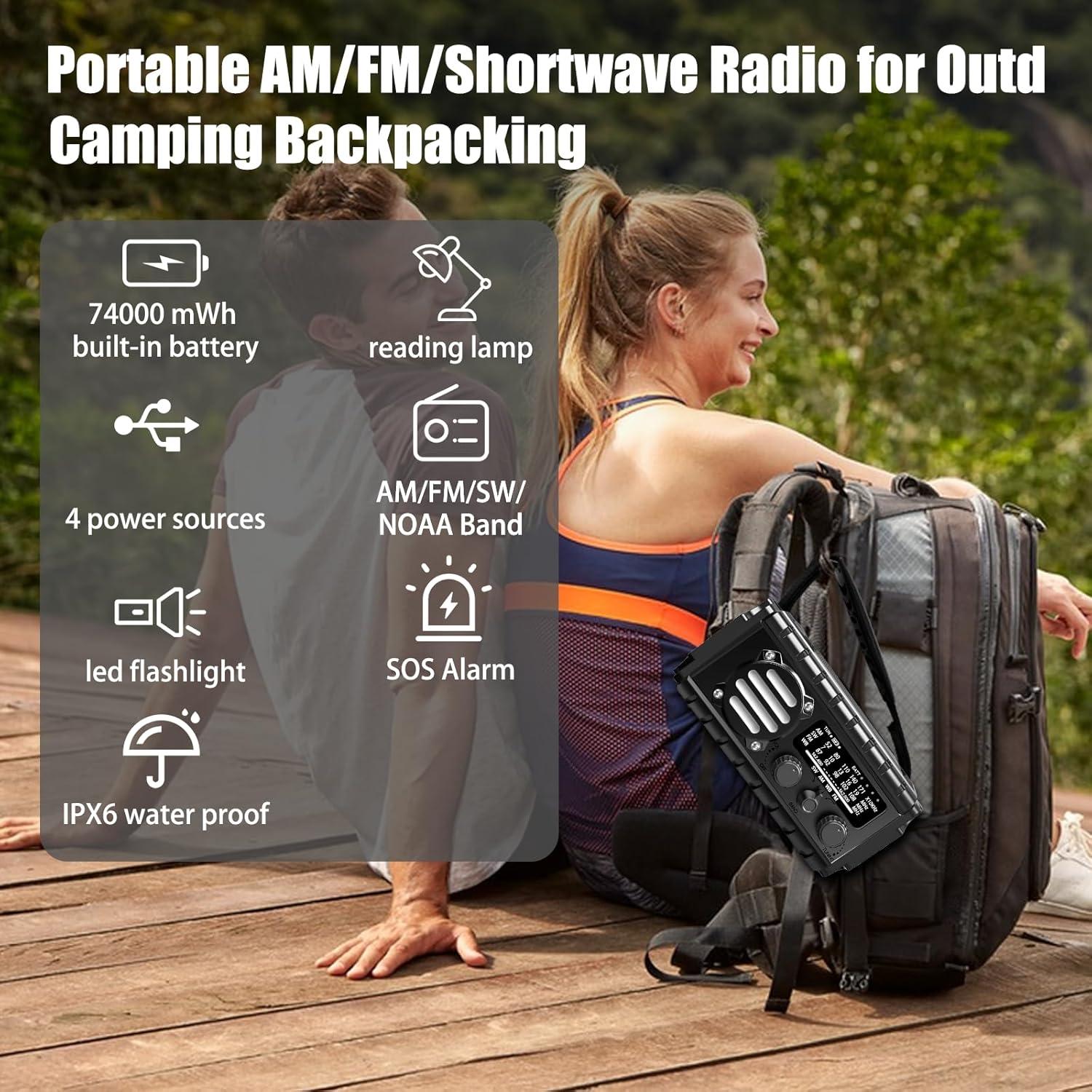 Radio de Emergencia QAUYYW 20000mAh con Manivela y Linterna