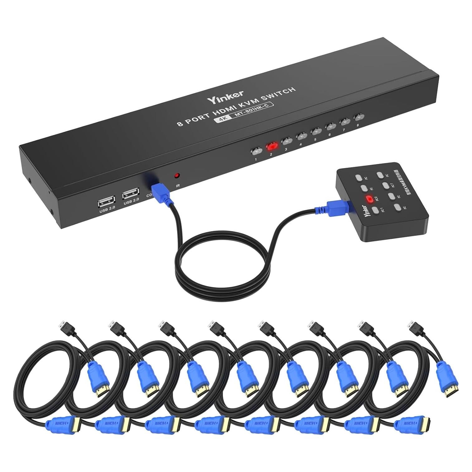 Conmutador KVM HDMI 8 Puertos Yinker 4K 30Hz USB 2.0