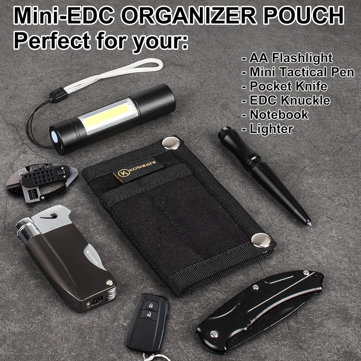 Kosibate EDC Pouch, EDC Organizer, Mini Tool Pouch for Knife/Flashlight/Tactical Pen/Card-Men's Slim Pocket Organizer for Daily Carry (Black)