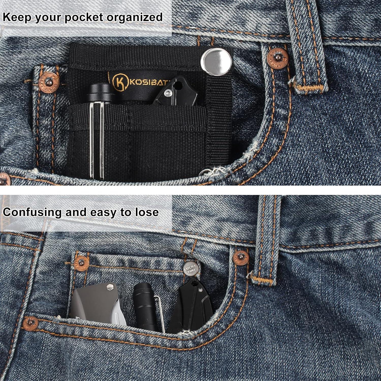 Kosibate EDC Pouch, EDC Organizer, Mini Tool Pouch for Knife/Flashlight/Tactical Pen/Card-Men's Slim Pocket Organizer for Daily Carry (Black)