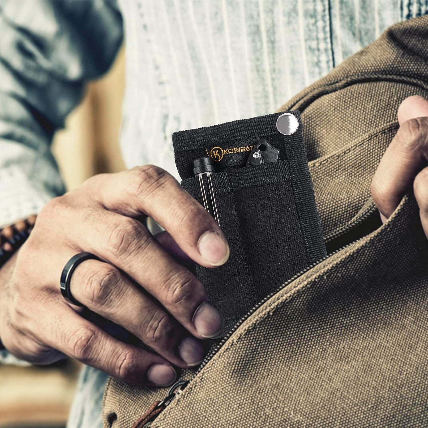 Kosibate EDC Pouch, EDC Organizer, Mini Tool Pouch for Knife/Flashlight/Tactical Pen/Card-Men's Slim Pocket Organizer for Daily Carry (Black)