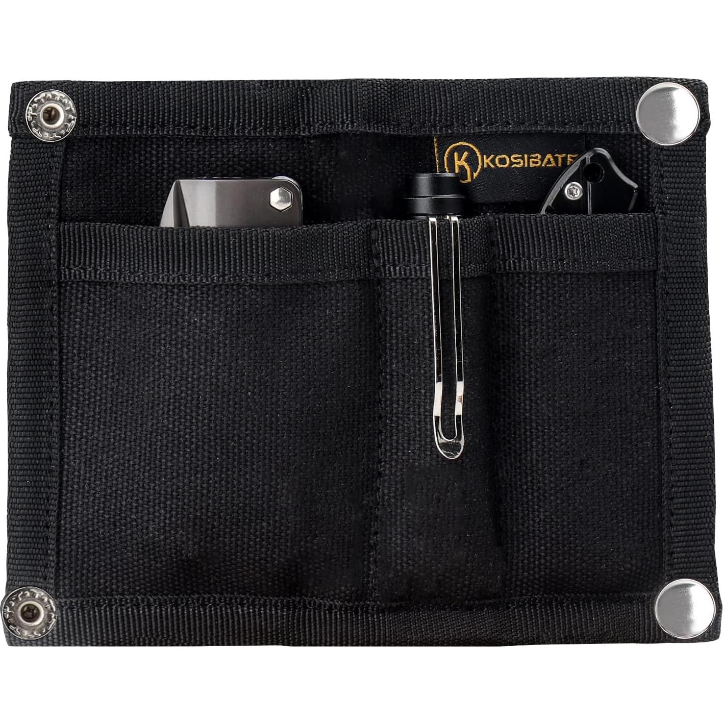 Kosibate EDC Pouch, EDC Organizer, Mini Tool Pouch for Knife/Flashlight/Tactical Pen/Card-Men's Slim Pocket Organizer for Daily Carry (Black)