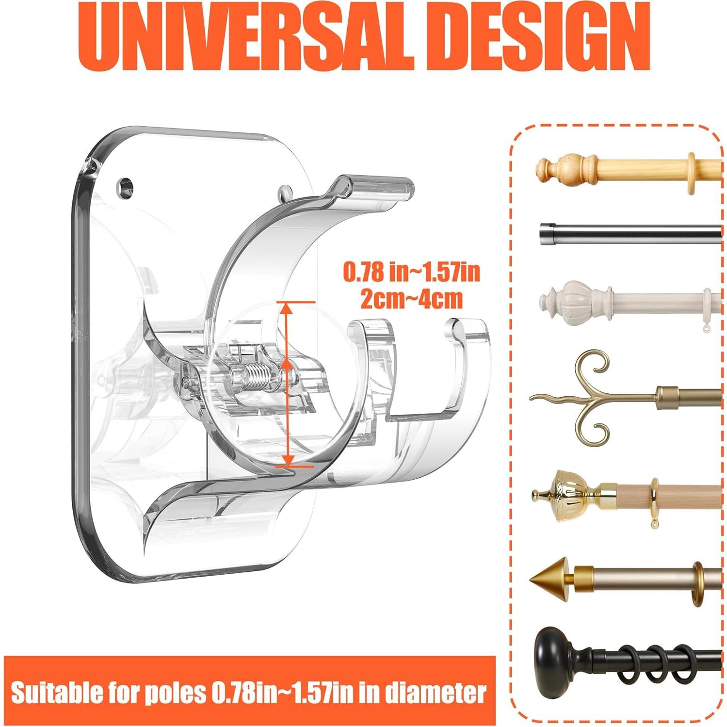 Set de 4 Soportes Adhesivos para Cortinas JHCJHC - Sin Perforación