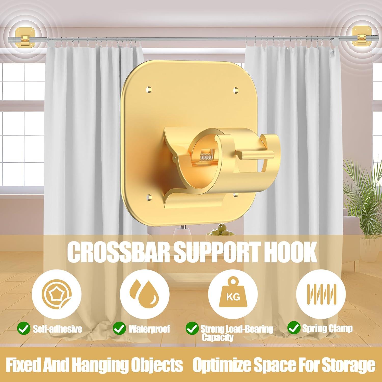 4 PCS Soportes Adhesivos para Cortinas JHCJHC Oro Sin Perforación