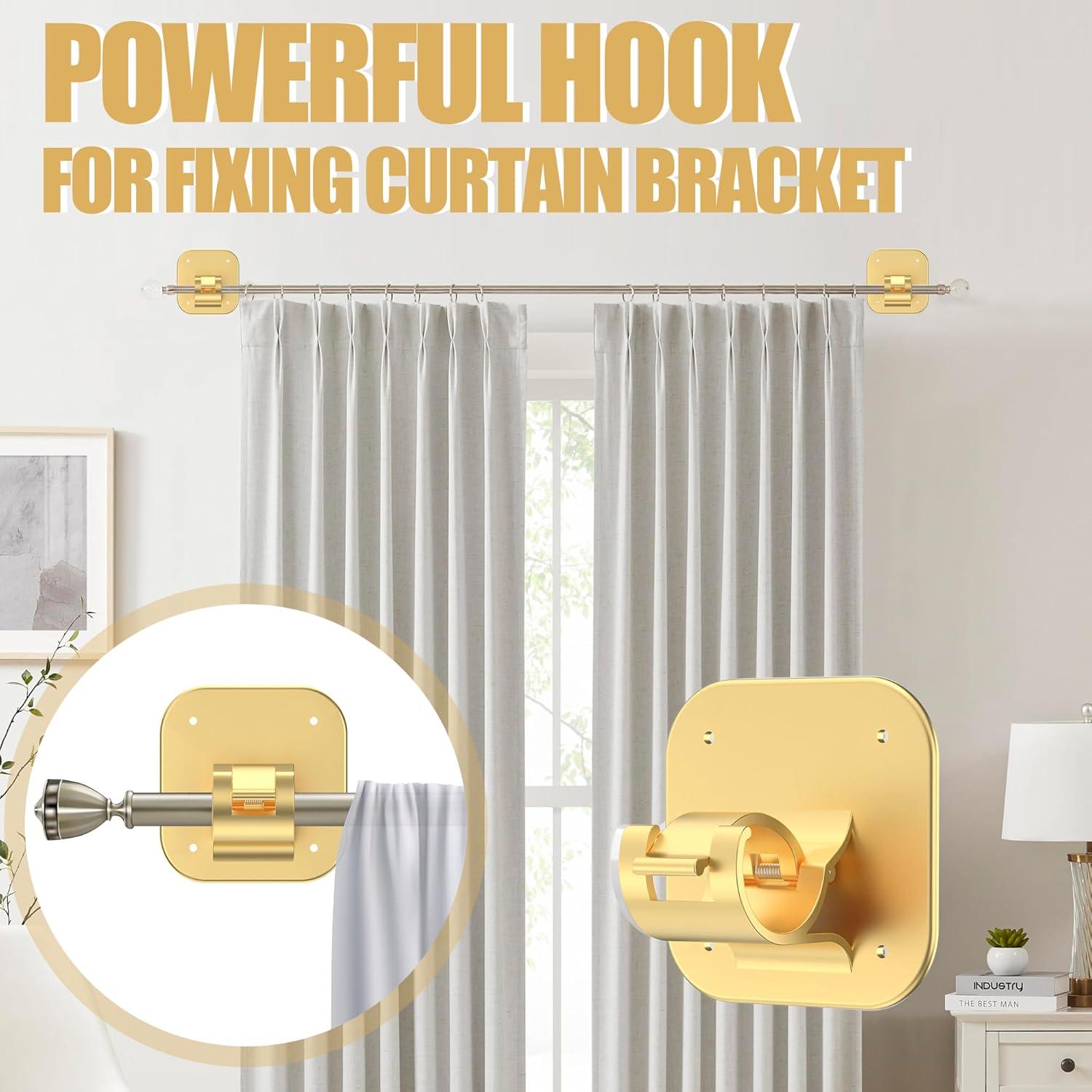 4 PCS Soportes Adhesivos para Cortinas JHCJHC Oro Sin Perforación