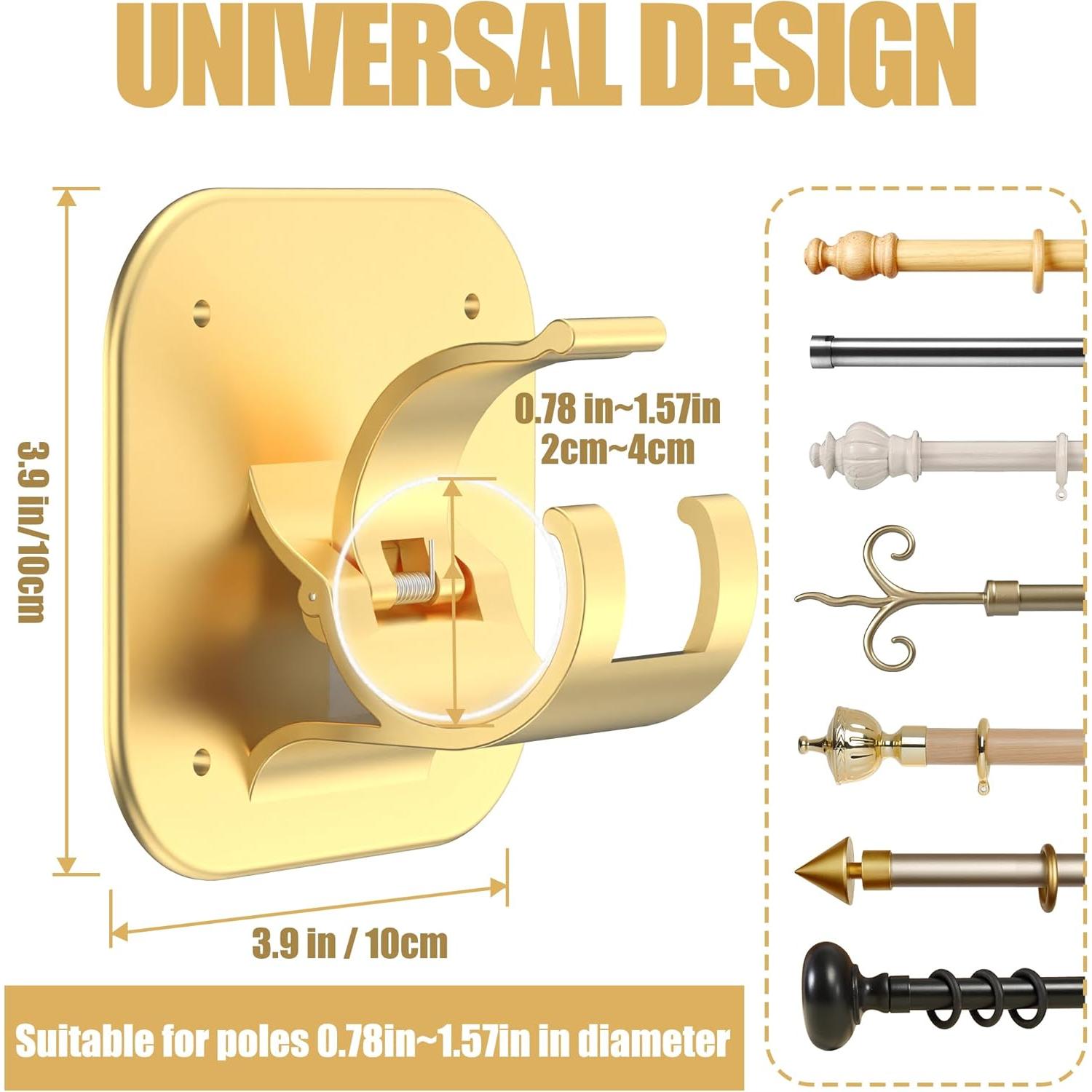 4 PCS Soportes Adhesivos para Cortinas JHCJHC Oro Sin Perforación