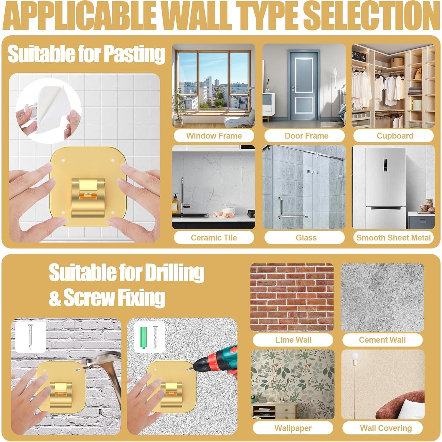 4 PCS Soportes Adhesivos para Cortinas JHCJHC Oro Sin Perforación