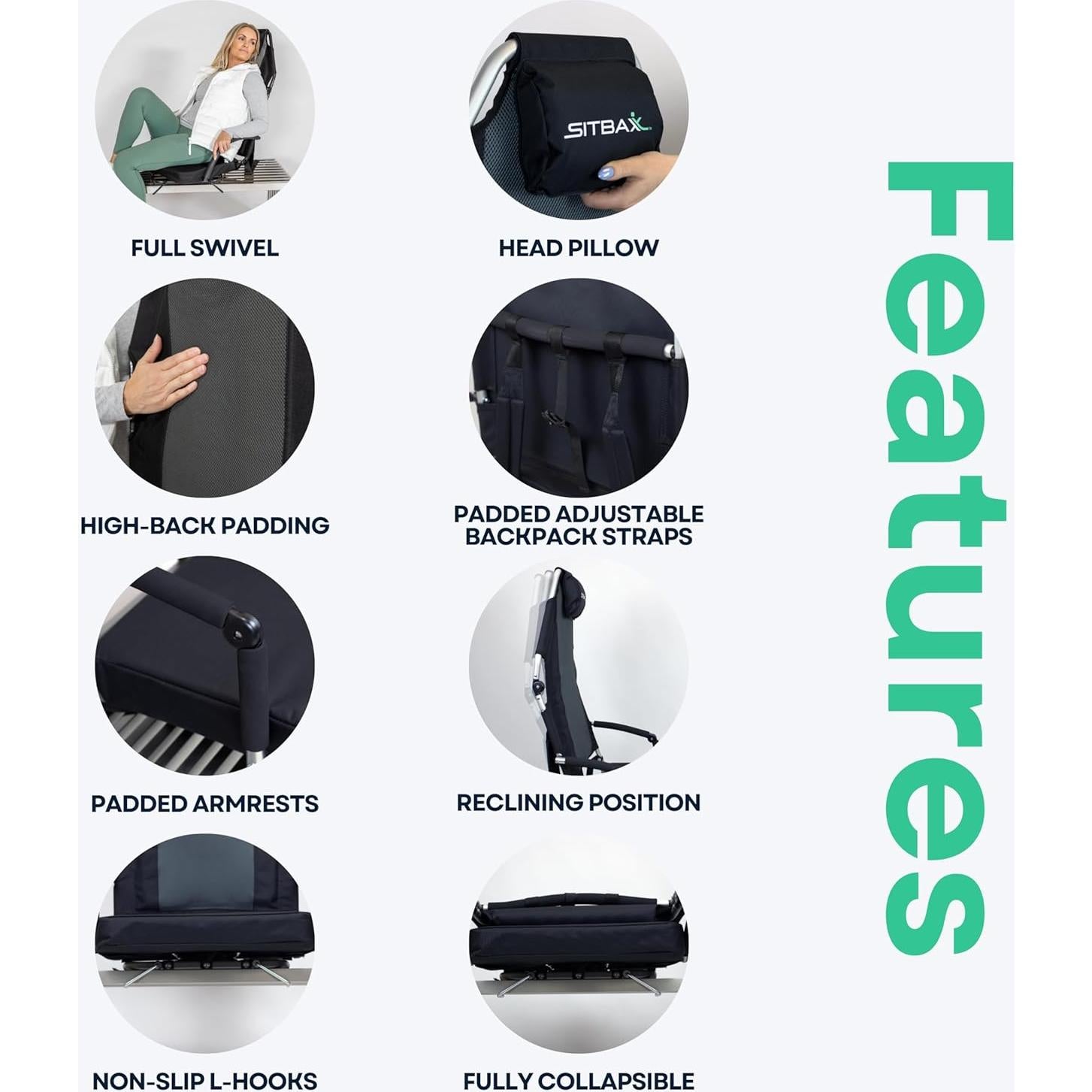 Asiento Acolchado para Gradas SitBax - Reclinable y Ligero