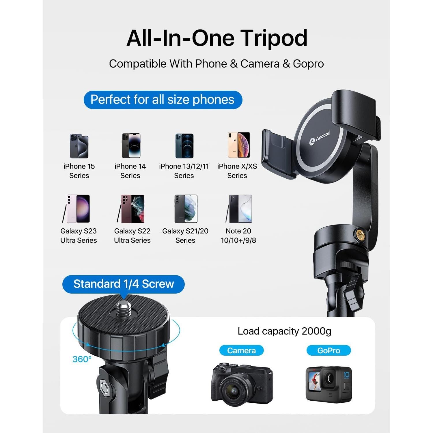 andobil MagStick Selfie Stick Compatible with MagSafe [Redefined Phone Tripod] 63.5" Extendable Magnetic Cell Phone Tripod Stand with Wireless Remote for iPhone 15 14 13 12 & All Phones