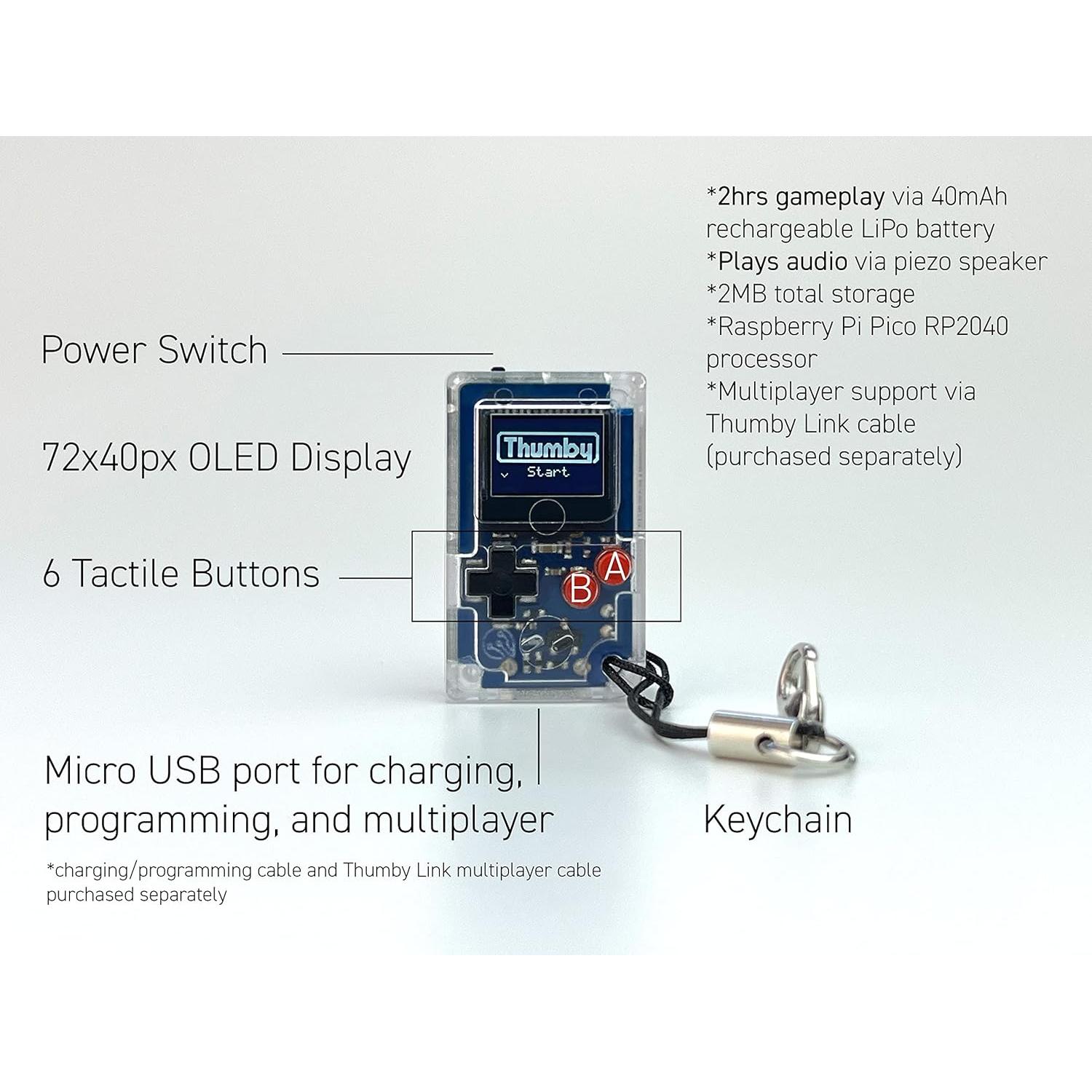 TinyCircuits Thumby (Clear), Tiny Game Console, Playable Programmable Keychain: Electronic Miniature, STEM Learning Tool
