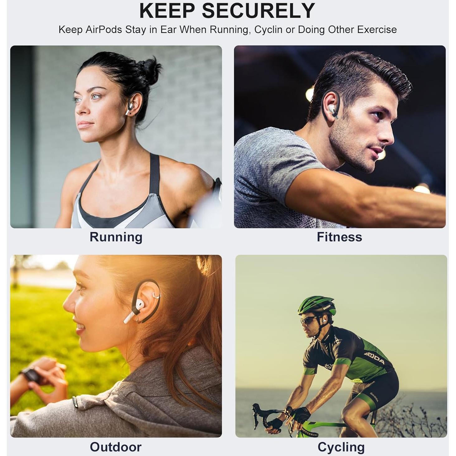 2 Pairs AirPods Ear Hooks for AirPods Pro 2, AirPods Pro, AirPods 4, 3, 2 & 1, Upgraded Anti Slip Sports Clip Hooks for AirPods 1, 2, 3, 4,Pro and Pro 2 – Black