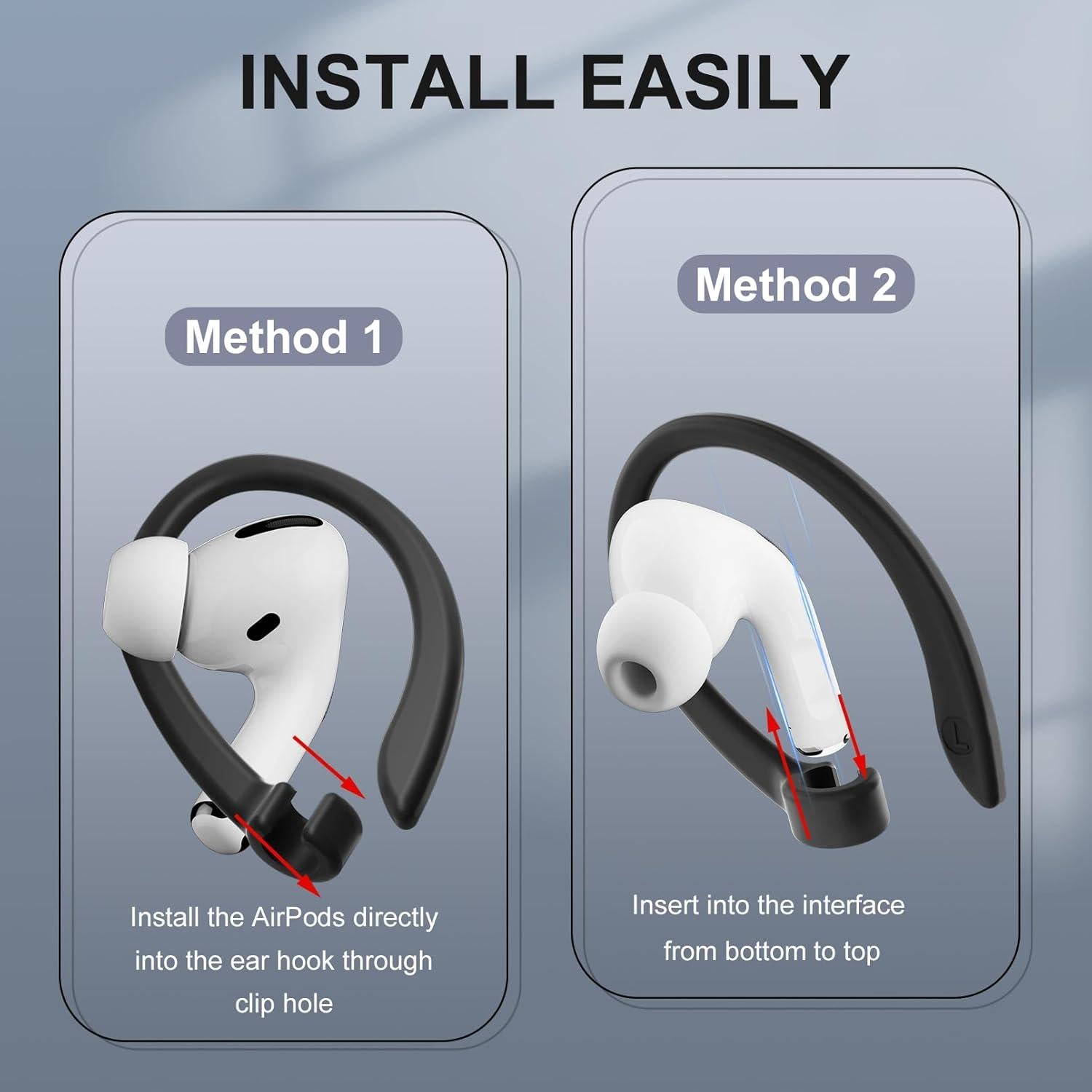 2 Pairs AirPods Ear Hooks for AirPods Pro 2, AirPods Pro, AirPods 4, 3, 2 & 1, Upgraded Anti Slip Sports Clip Hooks for AirPods 1, 2, 3, 4,Pro and Pro 2 – Black