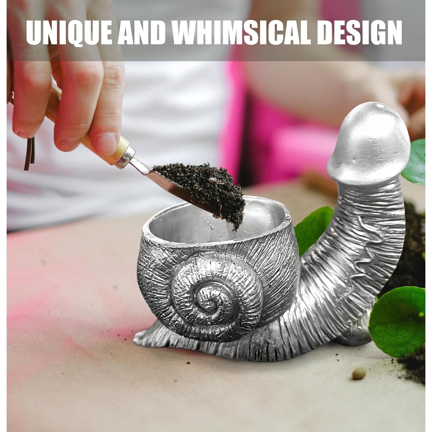 Snail Planter, Unique Flower Pot for Succulent Plants, Retro Indoor & Outdoor Plants Garden Decoration Mini Resin Turtle Statue Fun Planter (Bend)
