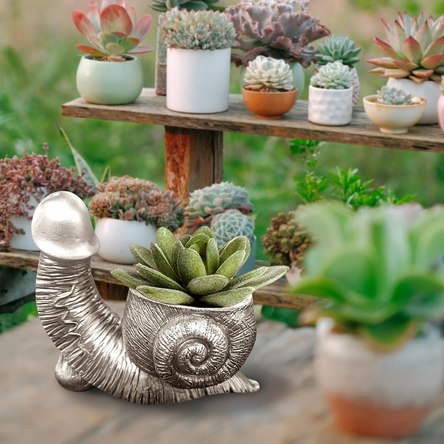 Snail Planter, Unique Flower Pot for Succulent Plants, Retro Indoor & Outdoor Plants Garden Decoration Mini Resin Turtle Statue Fun Planter (Bend)