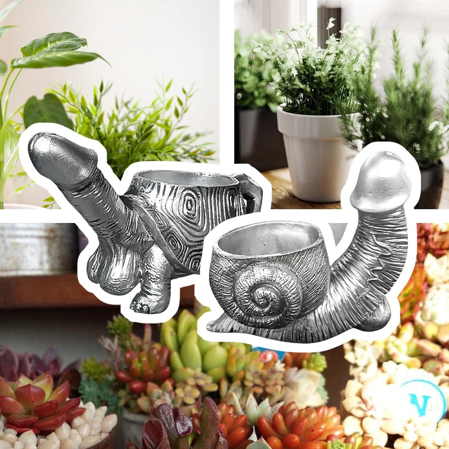 Snail Planter, Unique Flower Pot for Succulent Plants, Retro Indoor & Outdoor Plants Garden Decoration Mini Resin Turtle Statue Fun Planter (Bend)