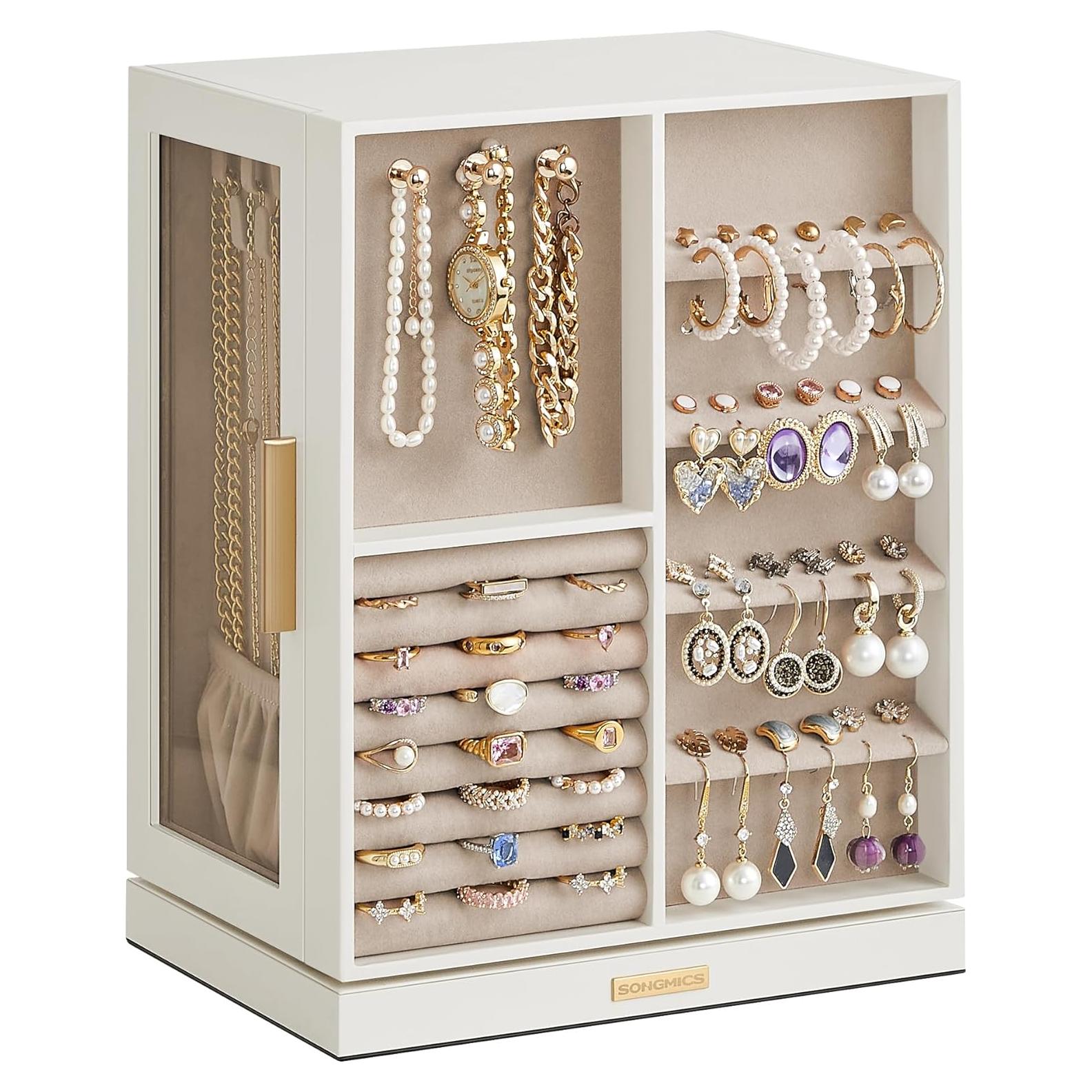 Caja de Joyería Rotativa 360° SONGMICS, 5 Cajones, Blanco Nube