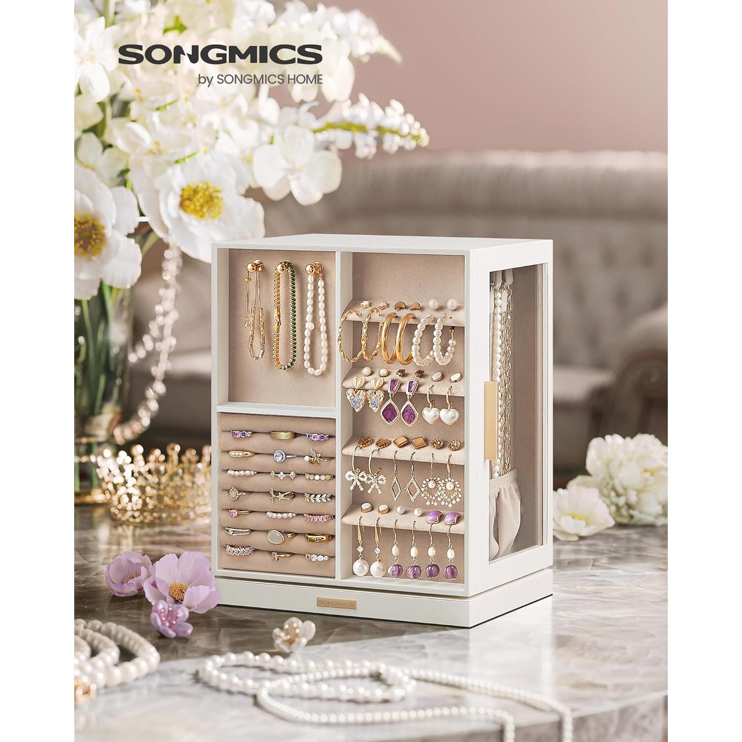 Caja de Joyería Rotativa 360° SONGMICS, 5 Cajones, Blanco Nube