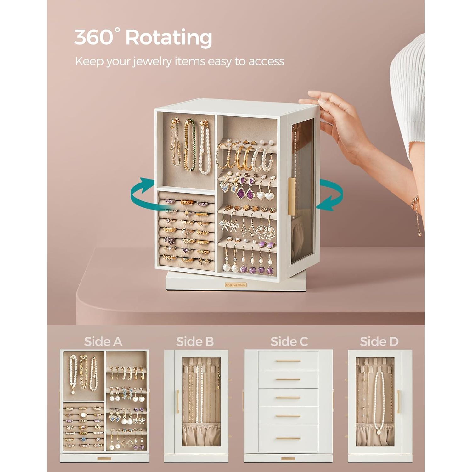 Caja de Joyería Rotativa 360° SONGMICS, 5 Cajones, Blanco Nube
