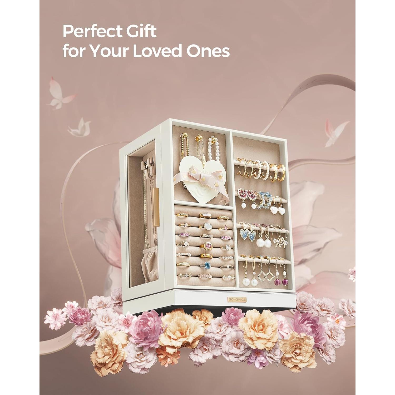 Caja de Joyería Rotativa 360° SONGMICS, 5 Cajones, Blanco Nube