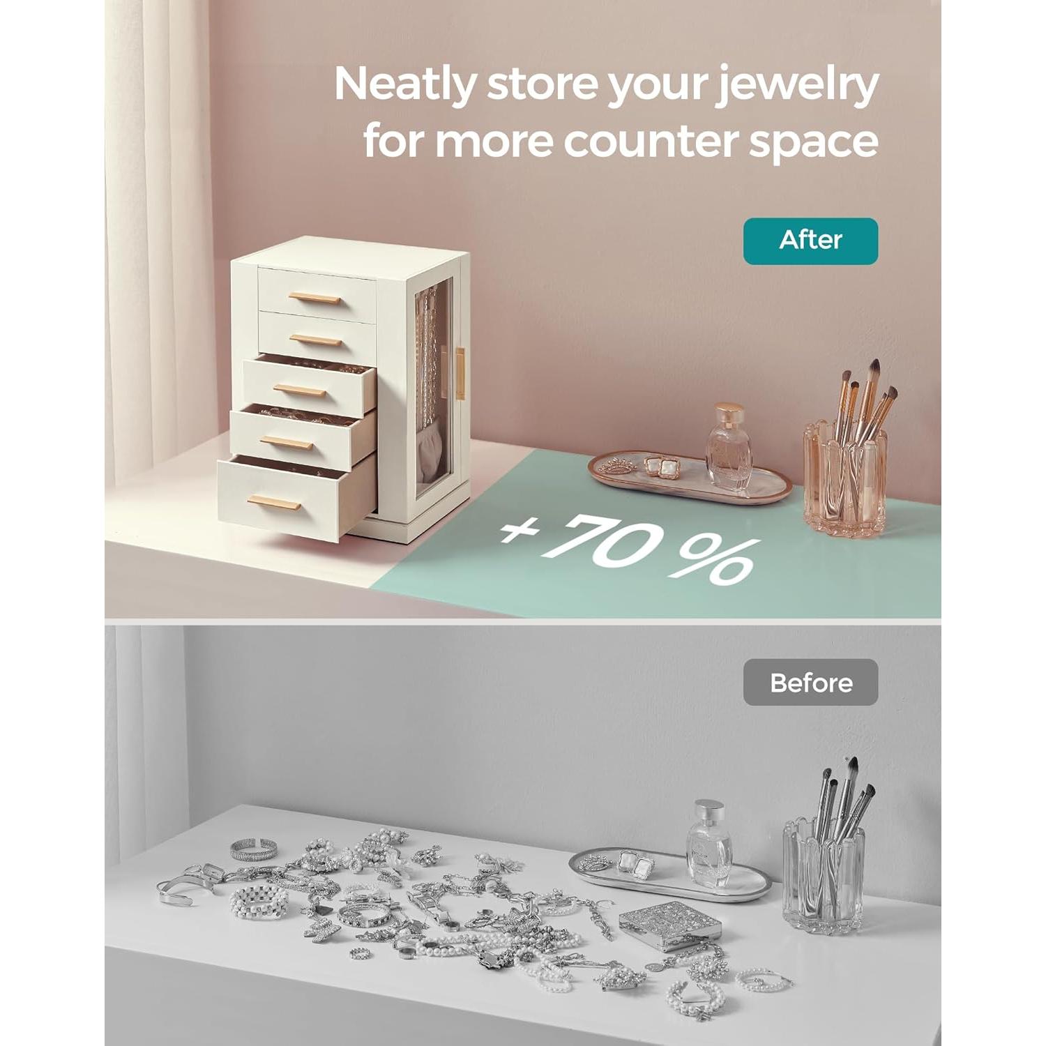 Caja de Joyería Rotativa 360° SONGMICS, 5 Cajones, Blanco Nube