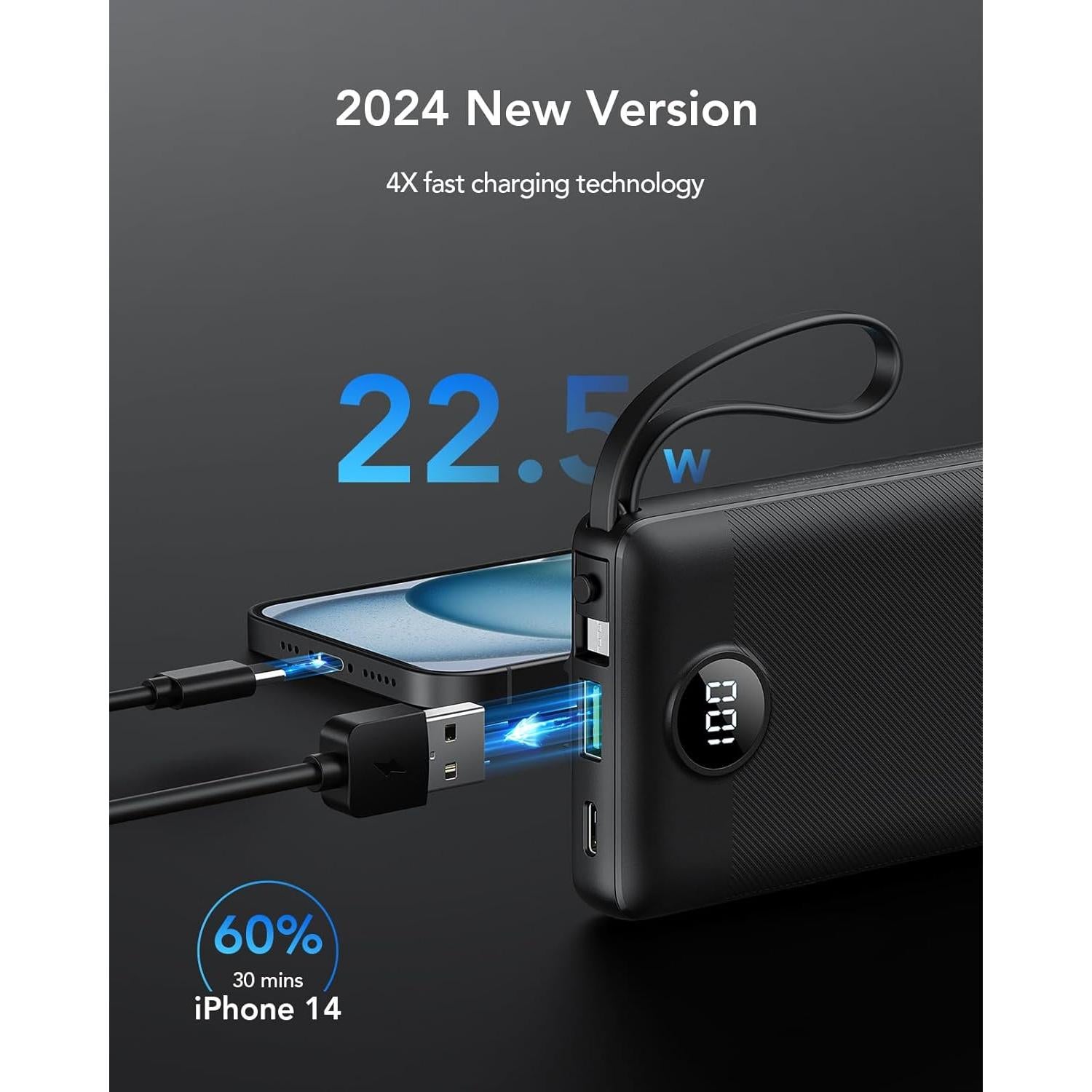 Cargador Portátil VRURC 10000mAh 22.5W Carga Rápida USB-C Negro