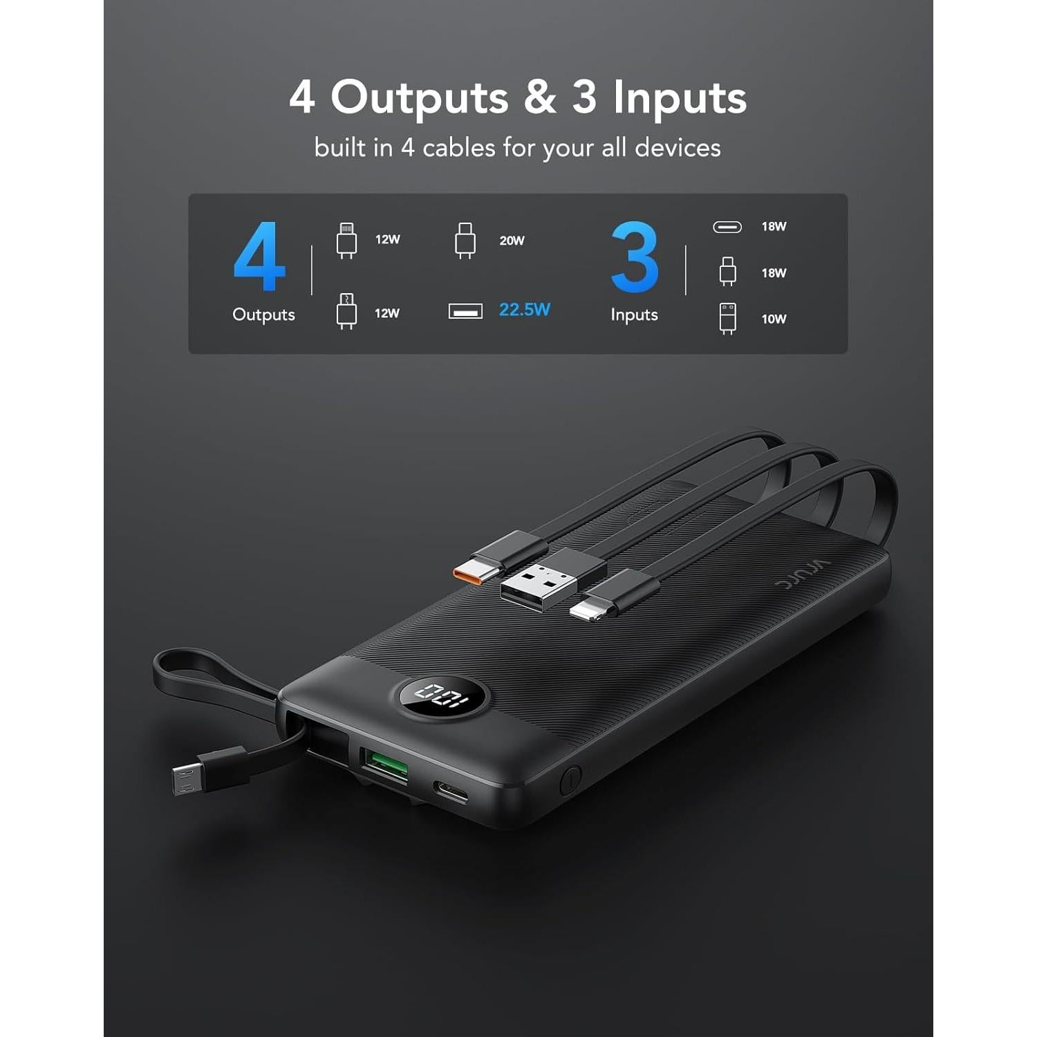 Cargador Portátil VRURC 10000mAh 22.5W Carga Rápida USB-C Negro