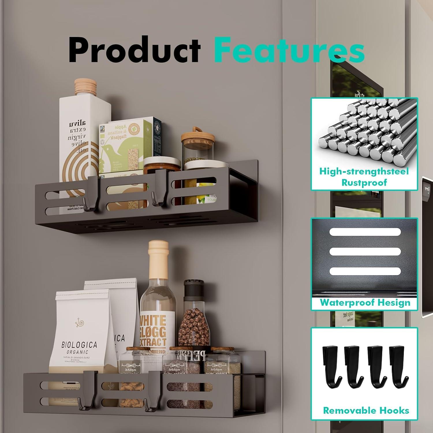 Juego de 6 estantes magnéticos SETBAOO para especias - Negro