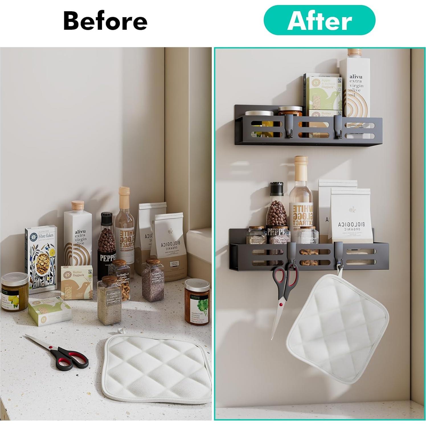 Juego de 6 estantes magnéticos SETBAOO para especias - Negro