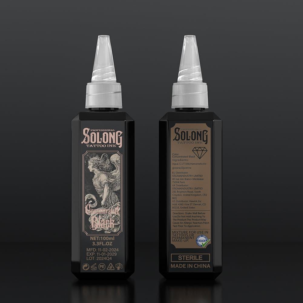 Tinta para Tatuajes Negra Profesional Solong 100ml Concentrada