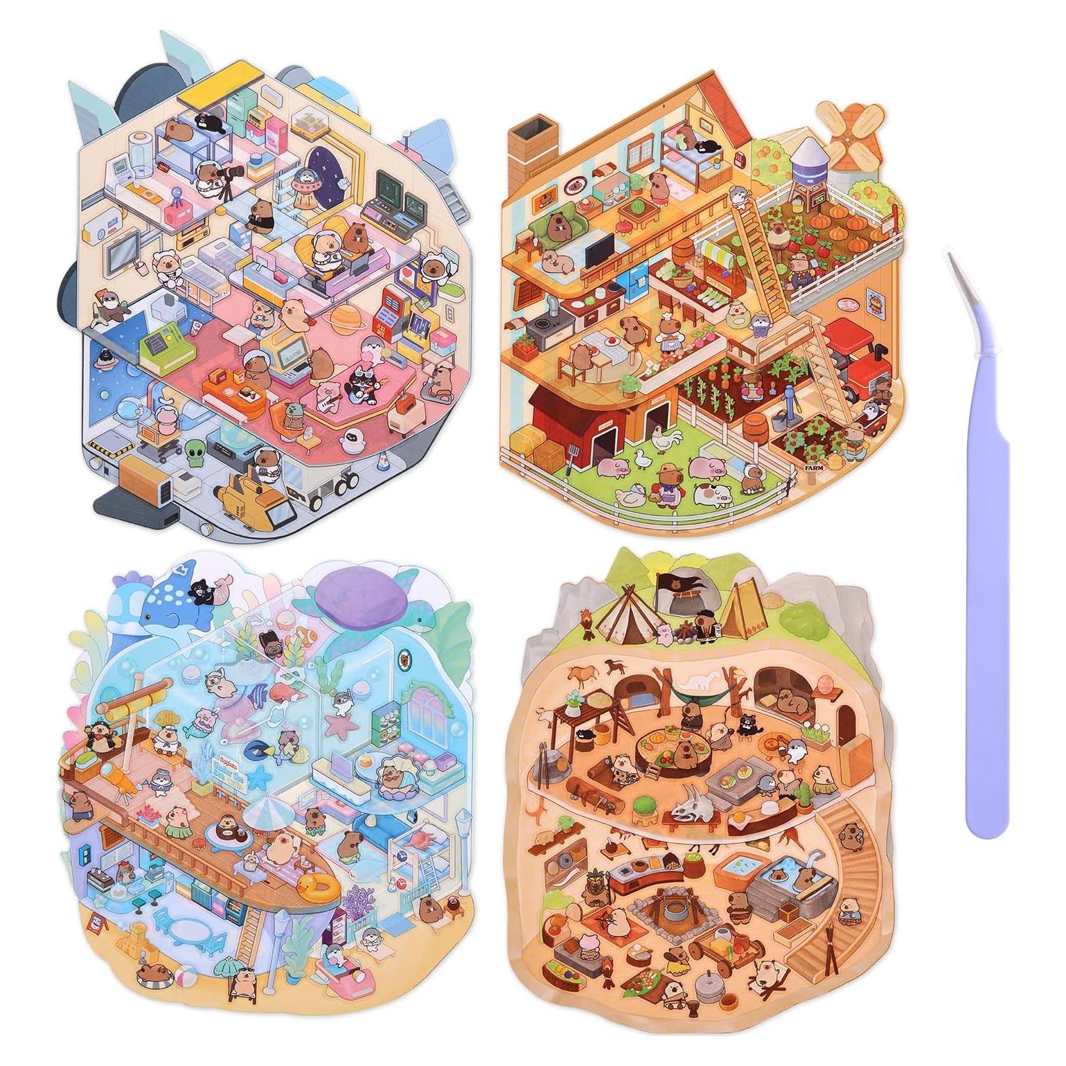 Pegatinas 3D VYRANA - 4 Juegos de Escenas Kawaii para DIY