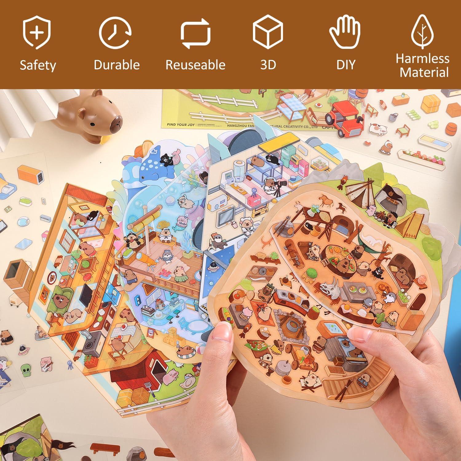 Pegatinas 3D VYRANA - 4 Juegos de Escenas Kawaii para DIY