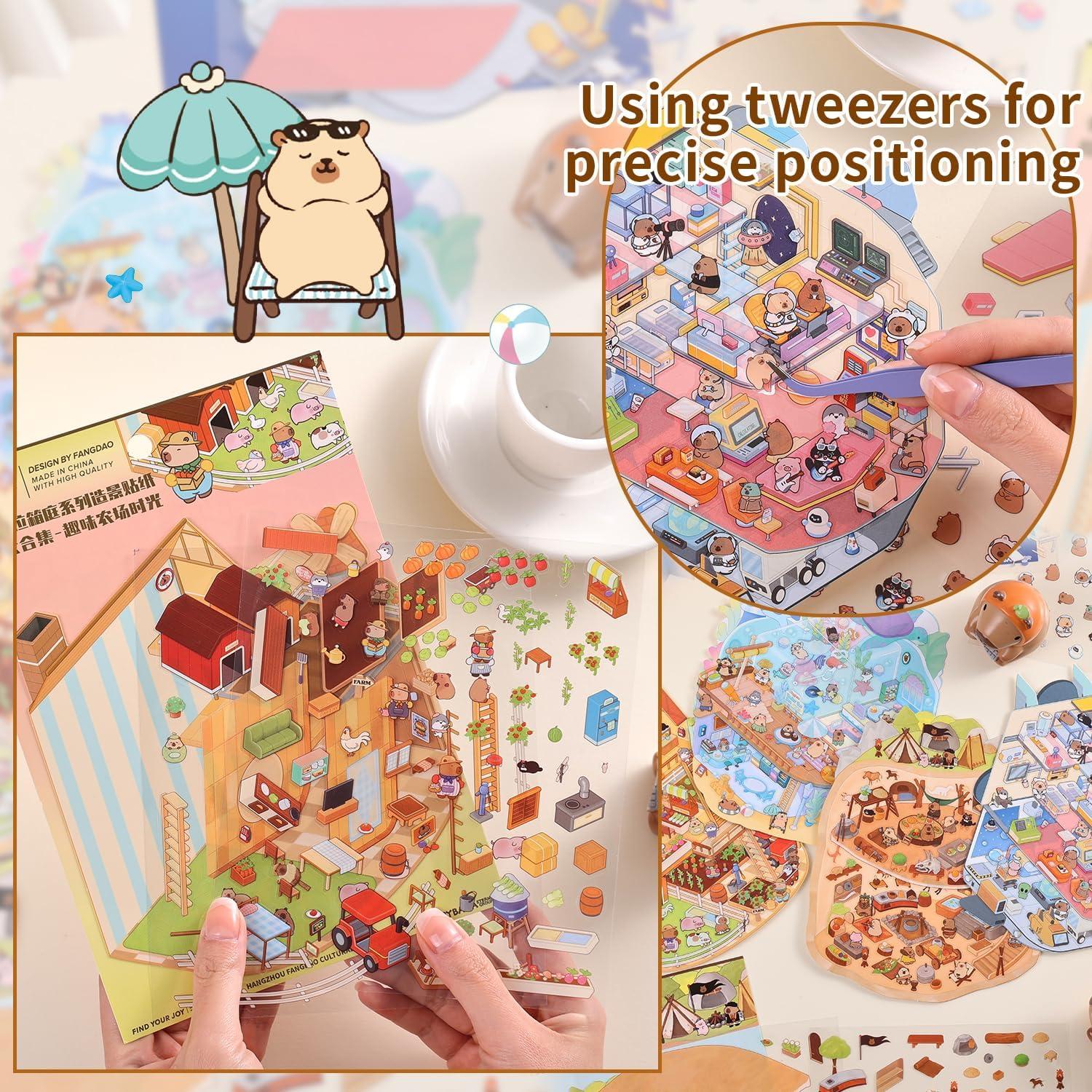 Pegatinas 3D VYRANA - 4 Juegos de Escenas Kawaii para DIY