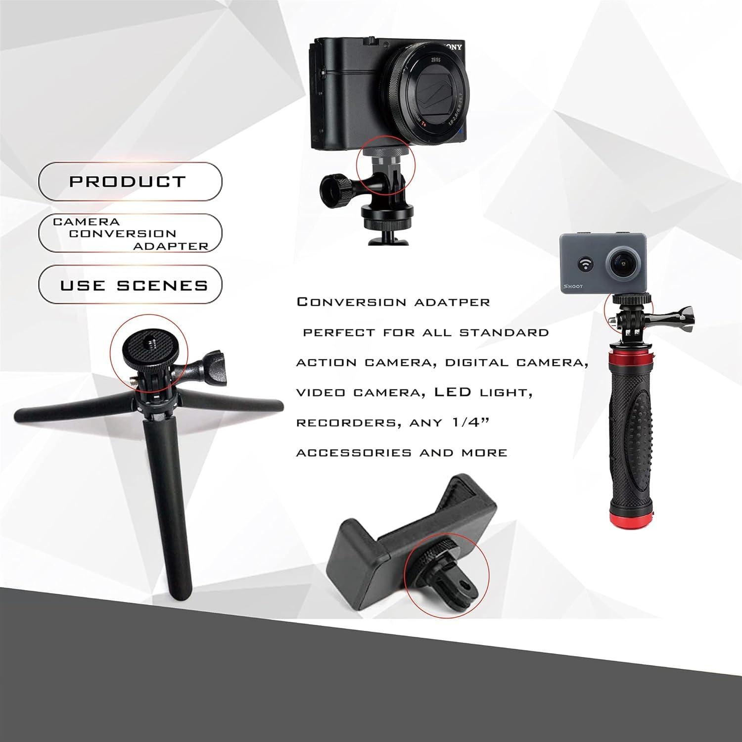 Adaptador de Montaje de Cámara Liveda 1/4-20 Aluminio 2 Piezas