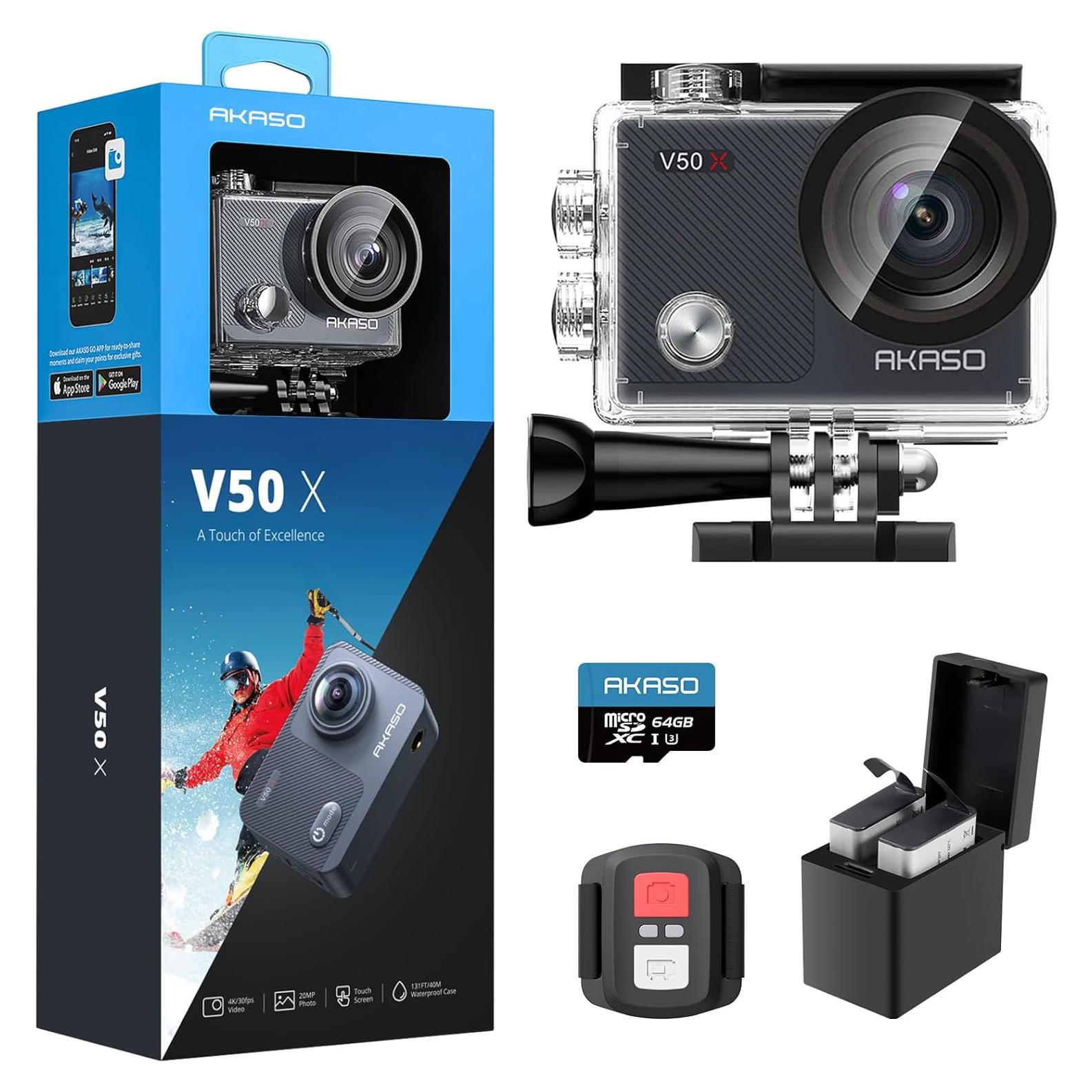 Cámara de Acción AKASO V50X 4K 30fps WiFi EIS 40m Sumergible