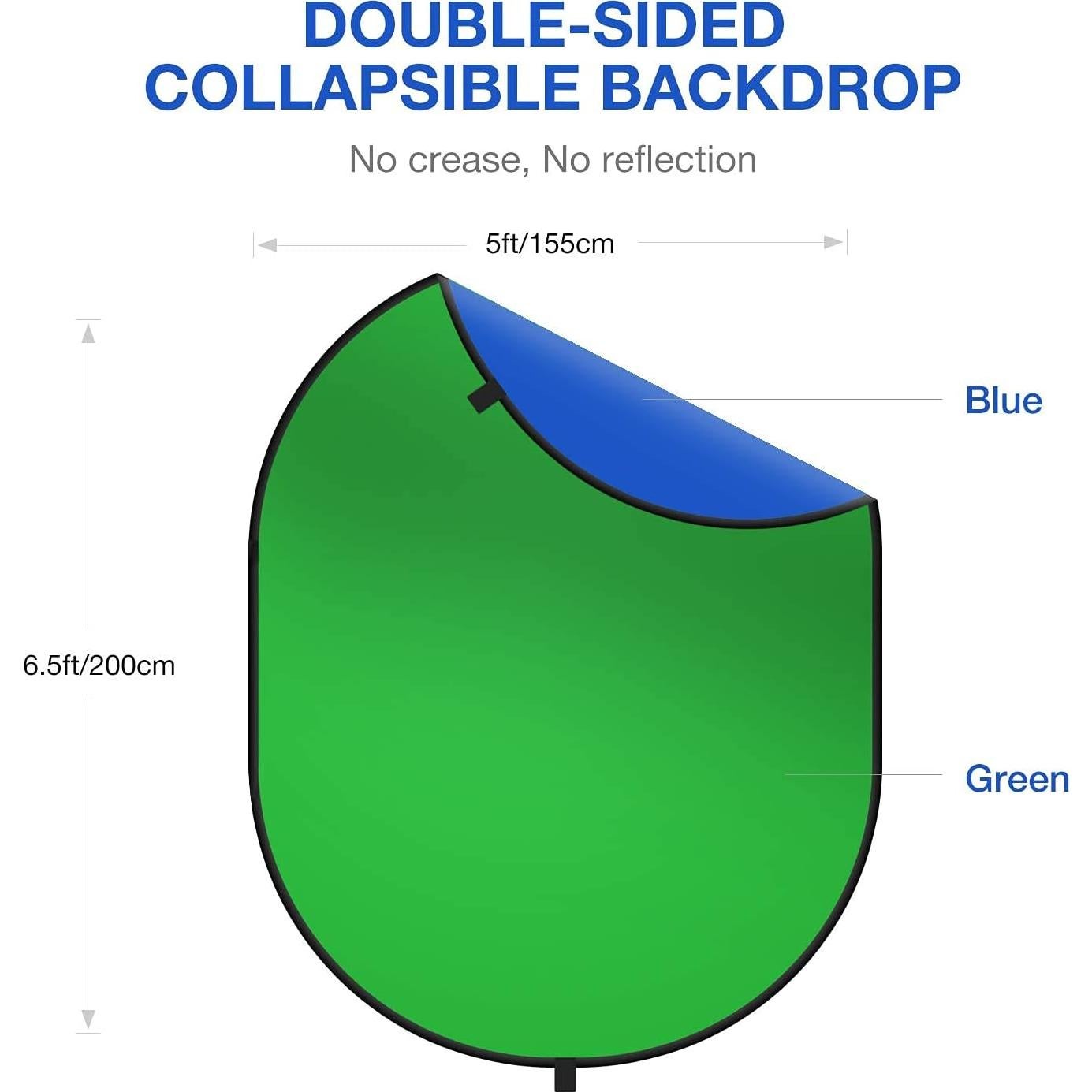 Yesker 5ft x 6.5ft Chromakey Backdrop, 2-in-1 Background Screen Green and Blue Screen, Foldable Backdrop for Photography, Gaming and Live Streaming