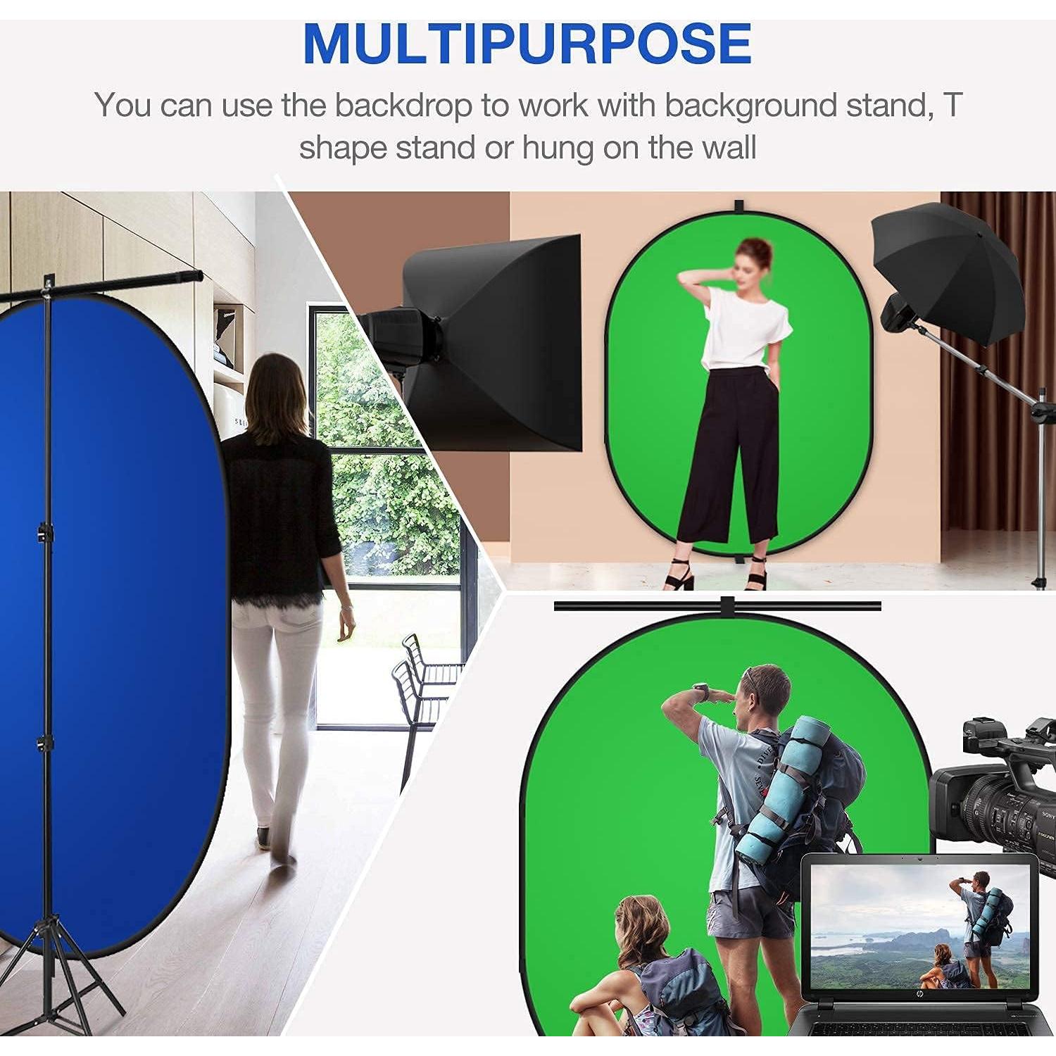 Yesker 5ft x 6.5ft Chromakey Backdrop, 2-in-1 Background Screen Green and Blue Screen, Foldable Backdrop for Photography, Gaming and Live Streaming