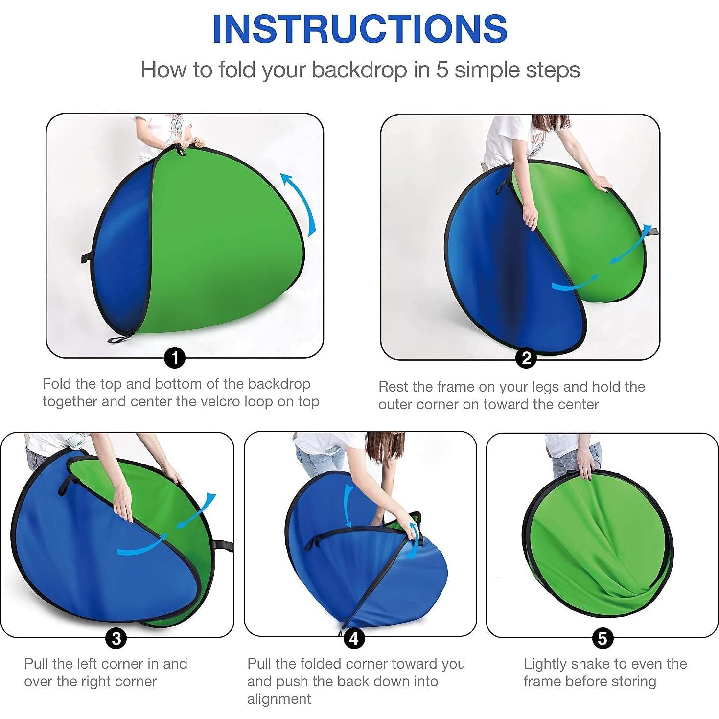 Yesker 5ft x 6.5ft Chromakey Backdrop, 2-in-1 Background Screen Green and Blue Screen, Foldable Backdrop for Photography, Gaming and Live Streaming