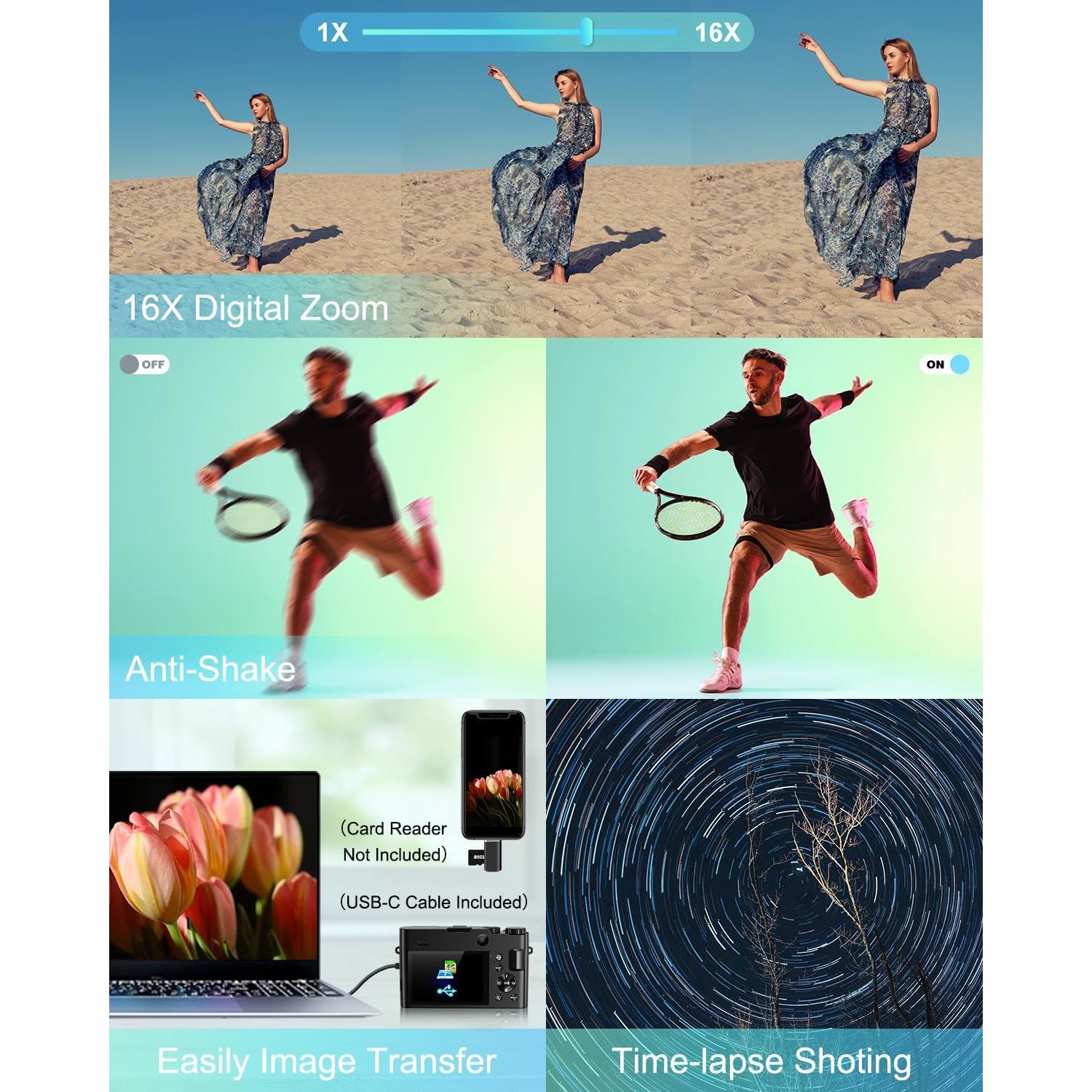 Cámara Digital 4K ToAuite DC218L 64MP Autofocus Zoom 16X